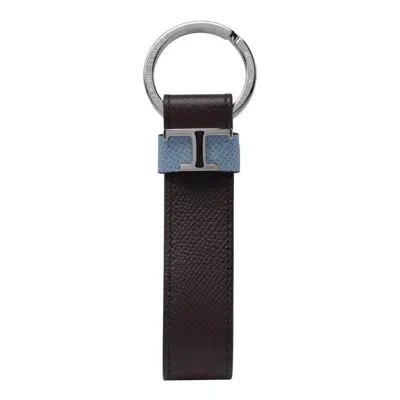 Tod's Leather Keyring With Metal Hardware And Stitching In Brown