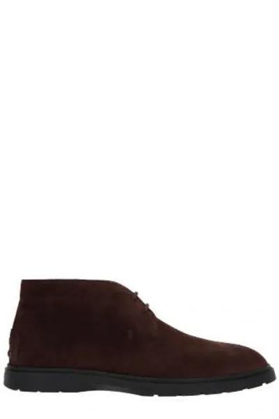 Tod's Round Toe Ankle Boots In Brown