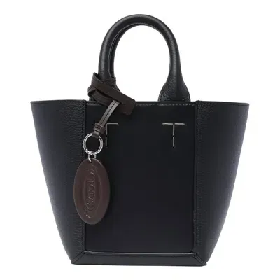 Tod's Mini Logo-pendant Tote Bag In Black