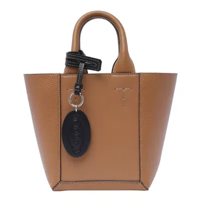 Tod's Logo Pendent Panelled Tote Bag In Brown