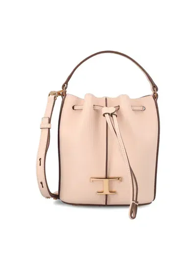 Tod's Logo Plaque Bucket Bag In Pink