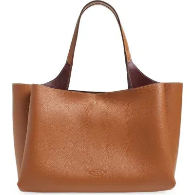 Tod's Medium Apa Leather Tote In Kenia/bordeaux