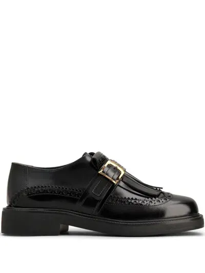 Tod's Shiny Calf Leather Loafers With Fringe In Black