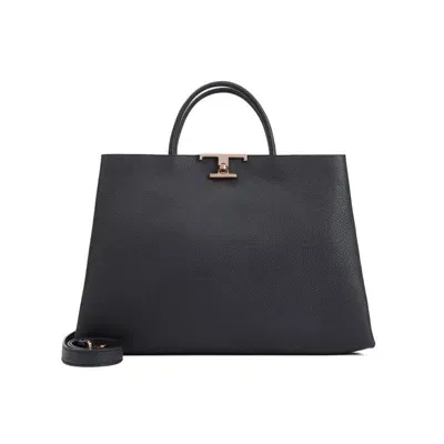 Tod's T Timeless Logo Plaque Medium Tote Bag In Black