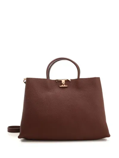 Tod's T Timeless Logo Plaque Medium Tote Bag In Brown