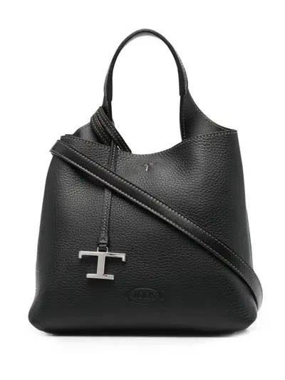 Tod's T Timeless Mini Leather Tote Bag In Black