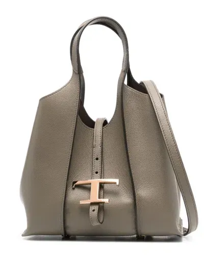 Tod's T Timeless Mini Leather Tote Bag In Dove Grey