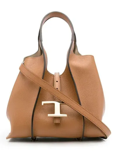 Tod's T Timeless Mini Leather Tote Bag In Brown