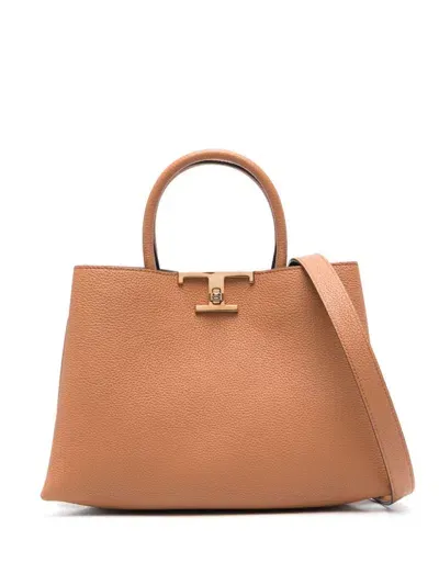 Tod's T Timeless Small Leather Tote In Beige