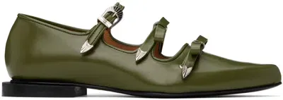 Toga Ssense Exclusive Green Pointed Toe Ballerina Flats In Aj1344 Olive