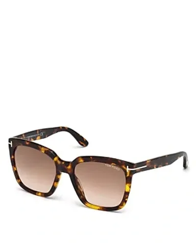 Tom Ford Amarra Geometric Sunglasses, 55mm In Dark Havana/brown Gradient