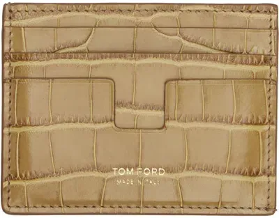 Tom Ford Beige Printed Croc Card Holder In Safari Beige