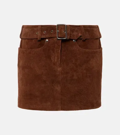 Tom Ford Belted Suede Miniskirt In Brown