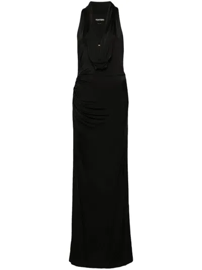 Tom Ford Black Draped Chain-embellished Gown