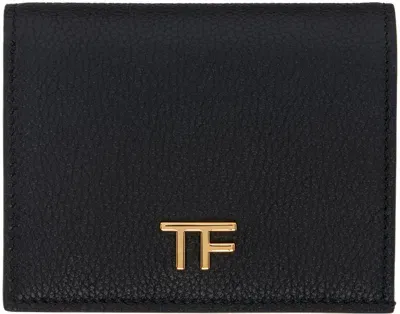 Tom Ford Black Grain Leather Compact Wallet In 1n001 Black