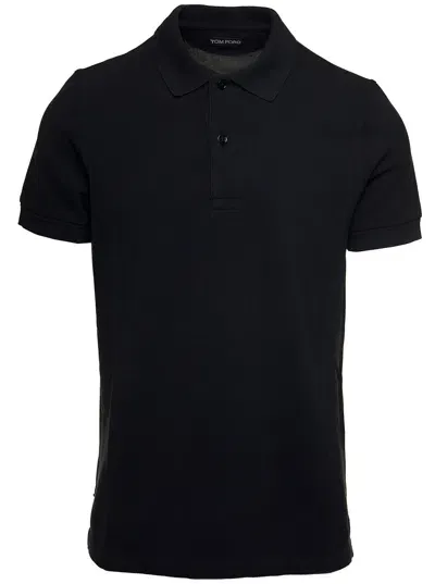 Tom Ford Black Short-sleeves Polo In Cotton Piquet Jersey Man