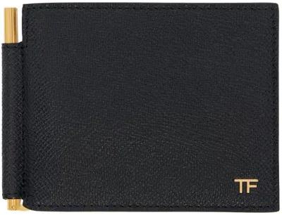 Tom Ford Black Small Grain Leather Money Clip Wallet