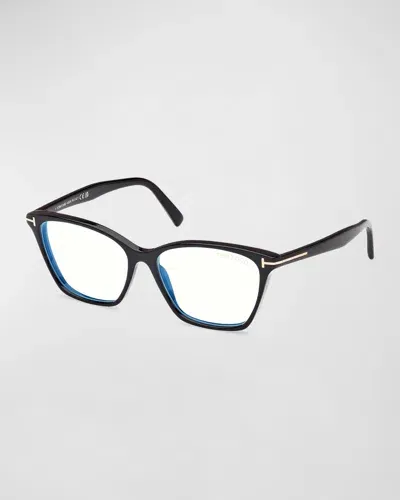 Tom Ford Blue Blocking Sleek Acetate Cat-eye Glasses In Sblk