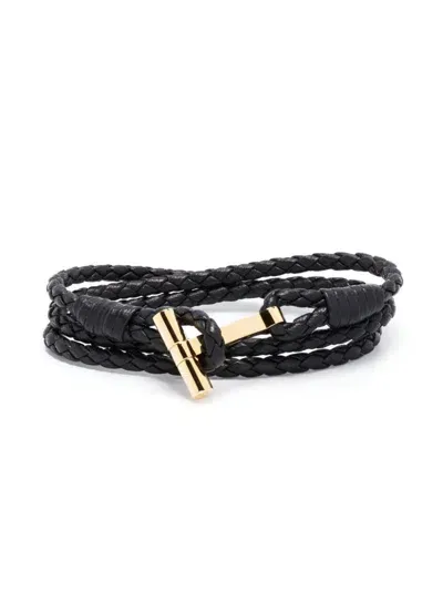 Tom Ford T-logo Braided Bracelet In Black