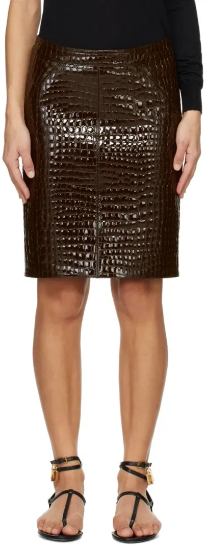 Tom Ford Croc-effect Leather Miniskirt In Brown