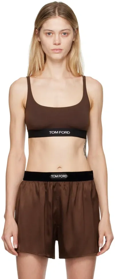 Tom Ford Signature Logo Lycra Bra Top In Kb915 Darkest Brown