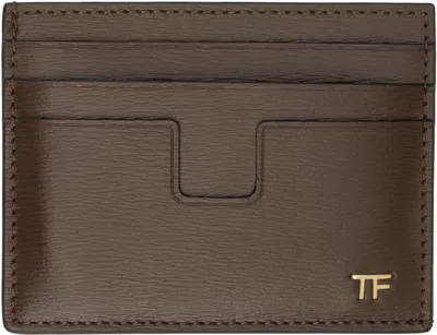 Tom Ford Brown T Line Card Holder In Mud