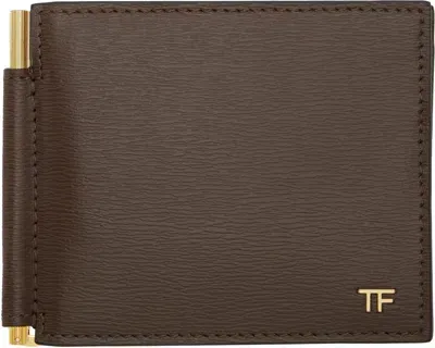 Tom Ford Brown T Line Money Clip Wallet In Mud