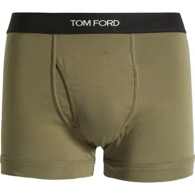 Tom Ford Cotton Stretch Jersey Boxer Briefs In Dark Sage