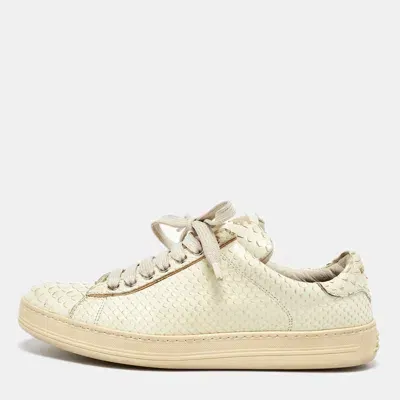 Pre-owned Tom Ford Cream Python Leather Low Top Sneakers Size 38