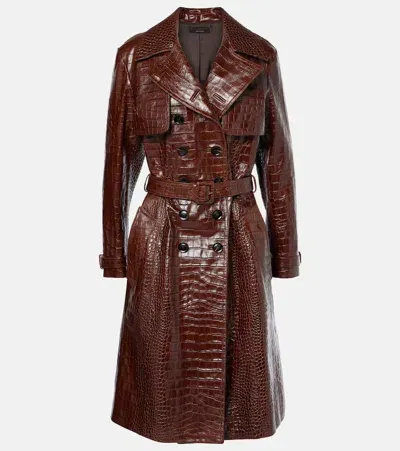 Tom Ford Croc-effect Leather Trench Coat In Brown