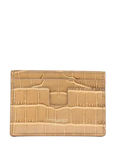 Tom Ford Crocodile-embossed Cardholder In Neutrals