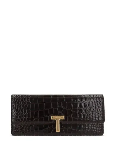 Tom Ford Crocodile-embossed Leather Clutch Bag In Brown