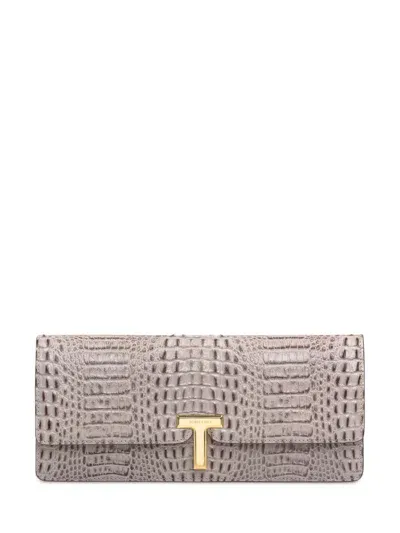 Tom Ford Crocodile Evening Clutch In Brown