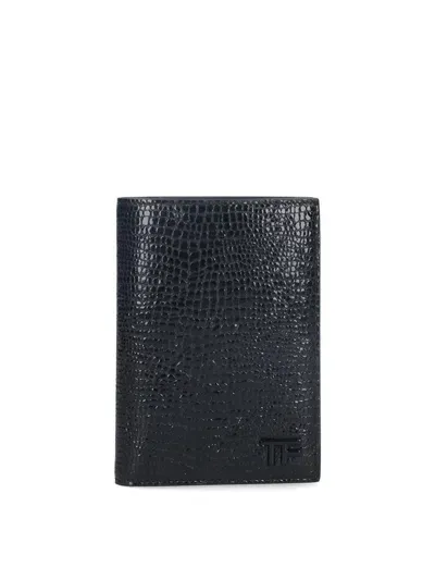 Tom Ford Crocodile Print Card Holder In Black