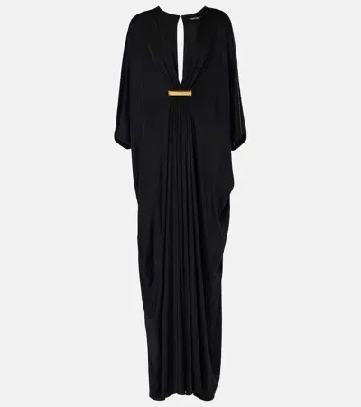 Tom Ford Gathered Satin Jersey Kaftan In Multicolor