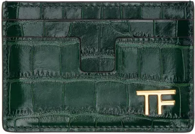 Tom Ford Green Shiny Stamped Crocodile Leather Classic Tf Card Holder In 1e005 Emerald Green