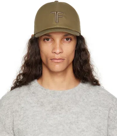 Tom Ford Khaki Canvas & Smooth Leather Cap In Olive Brown