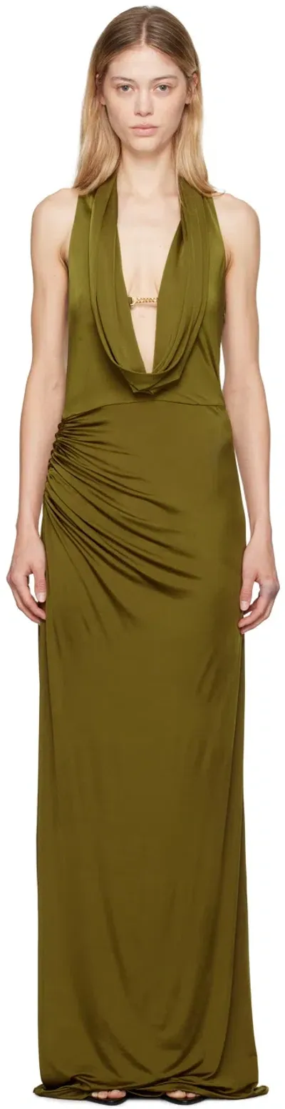 Tom Ford Khaki Cowl Neck Maxi Dress In Fg630 Olive