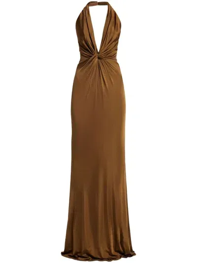 Tom Ford Knot-detail Evening Dress In Braun