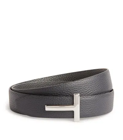 Tom Ford Leather Reversible T Icon Belt In Black