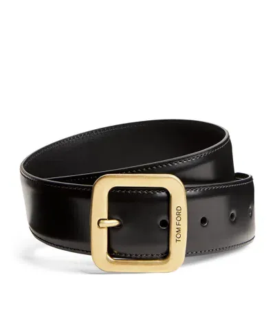 Tom Ford Leather Square-buckle Belt In Black