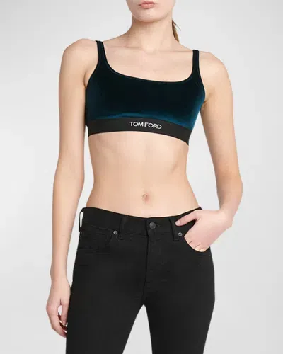 Tom Ford Logo-band Velvet Bra In Dark Emerald