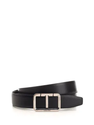 Tom Ford Logo Plaque Buckle Belt In Black