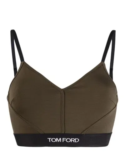 Tom Ford Logo-trim Stretch Bralette In Green