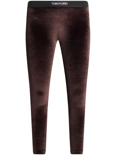 Tom Ford Logo Velvet Leggings In Brown