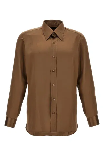 Tom Ford Charmeuse Shirt In Brown