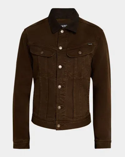 Tom Ford Men's Corduroy-collar Denim Jacket In Dark Olive