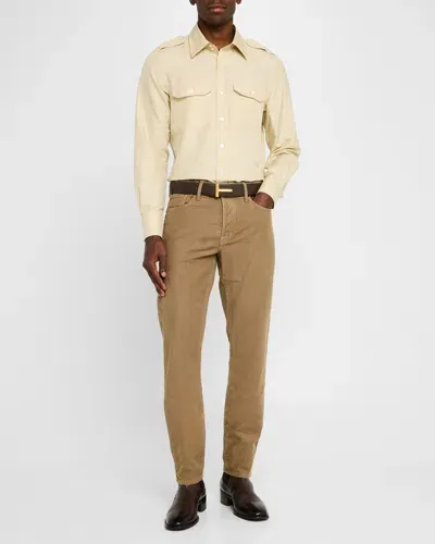 Tom Ford Men's Cotton And Silk Military Casual Button-down Shirt In Beige