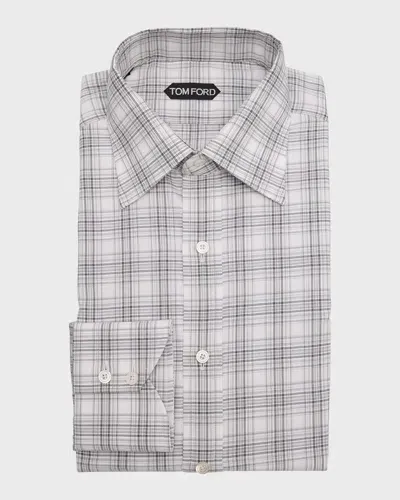 Tom Ford Men's Cotton Check Slim Fit Dress Shirt In Grey