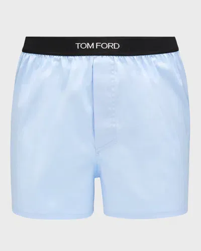 Tom Ford Men's Cotton Poplin Stretch Boxer Shorts In Blue